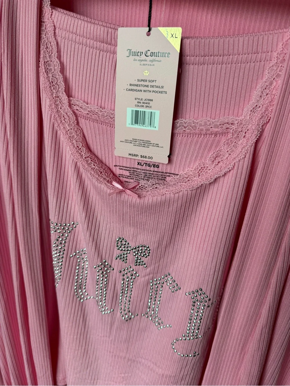 Juicy Couture Pink Ribbed 3-Piece Lounge Set with Rhinestone Logo